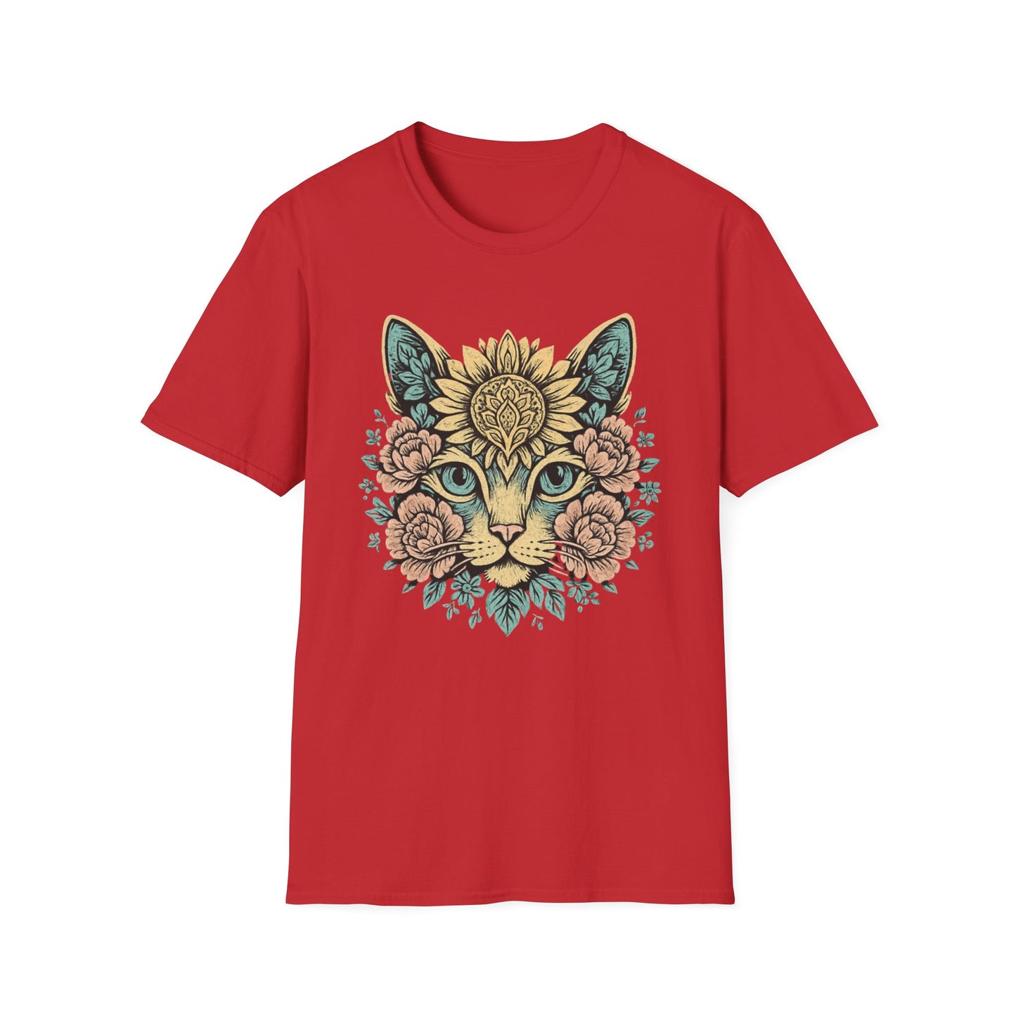 Floral cat face cat T-shirt
