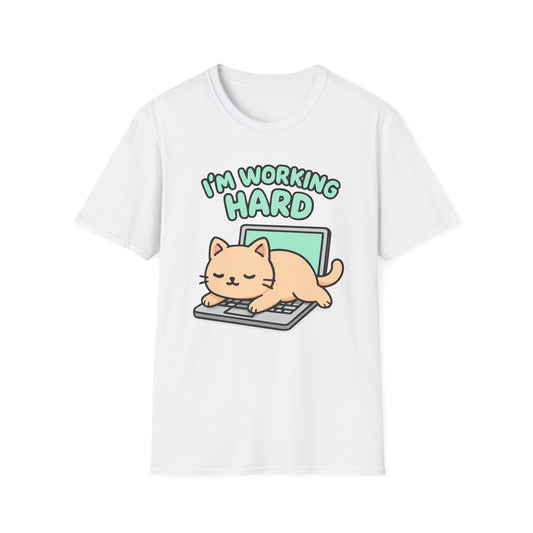Working hard cat T-shirt