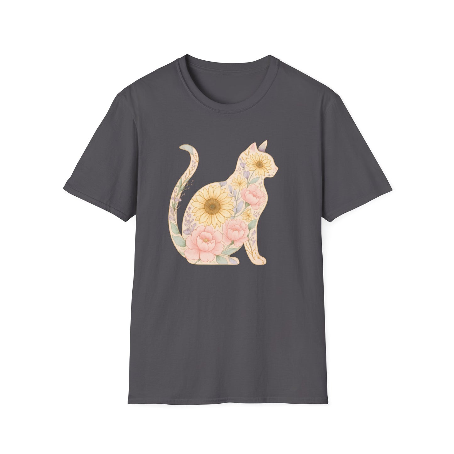 Floral silhouette cat T-shirt