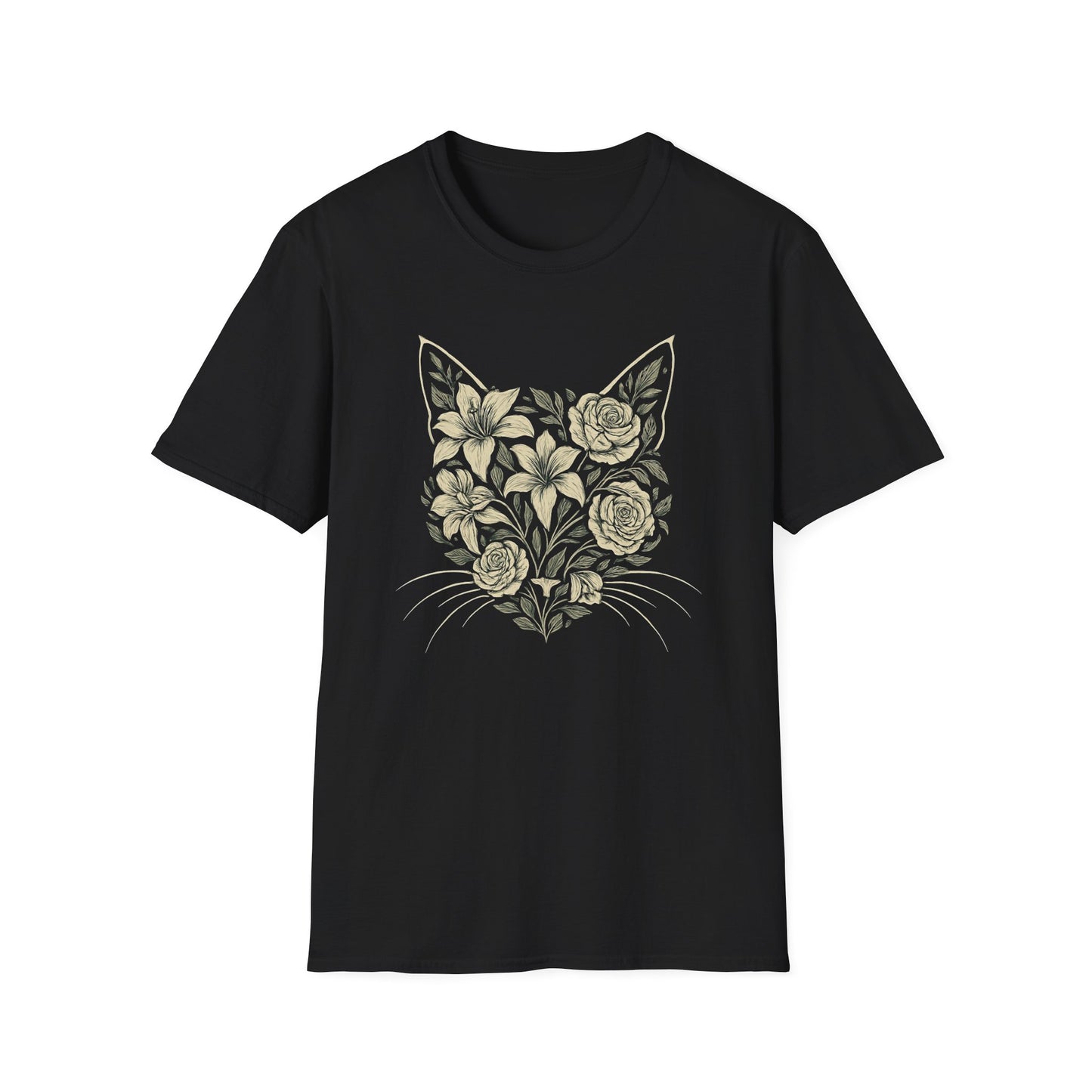 Floral cat silhouette 2 cat T-shirt