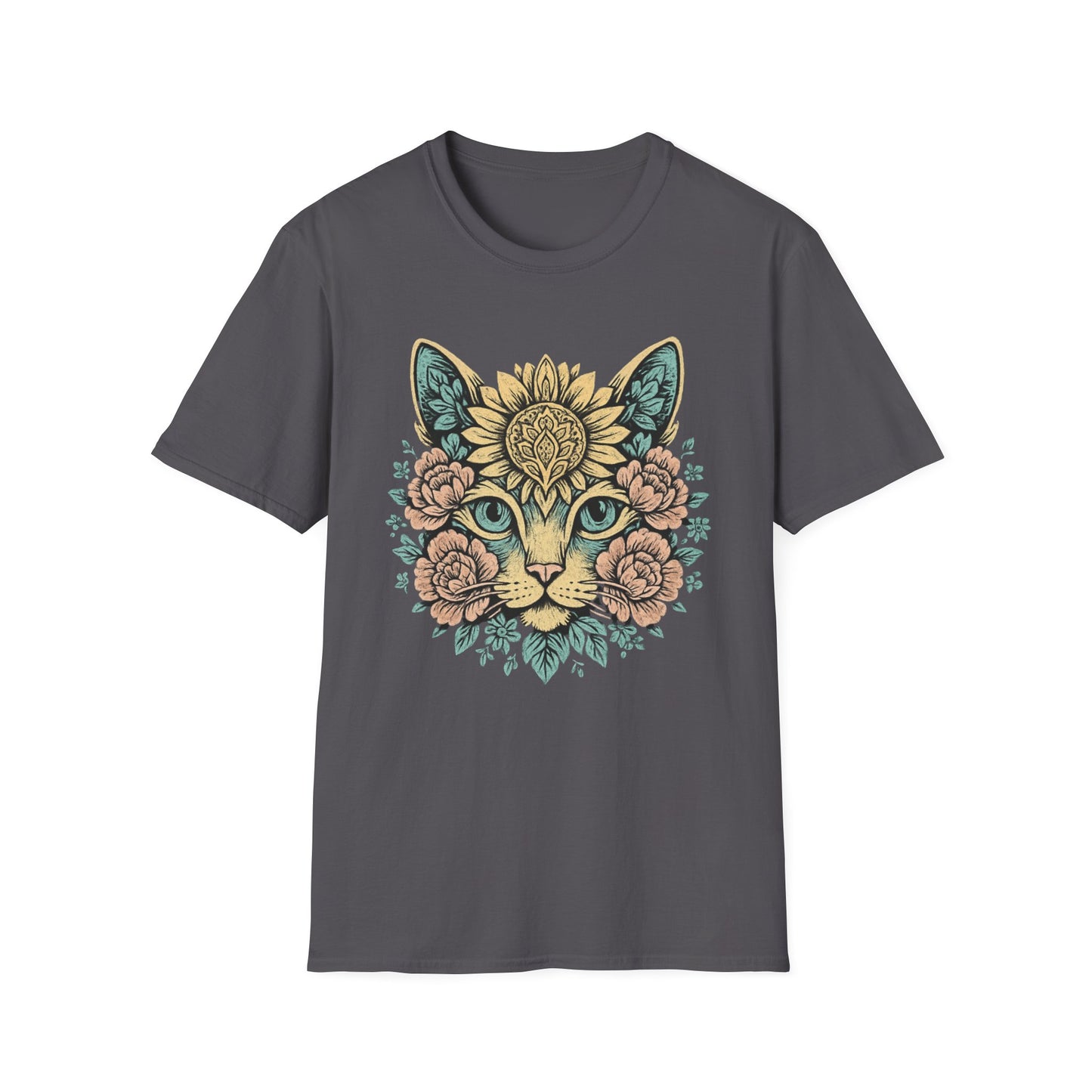 Floral cat face cat T-shirt