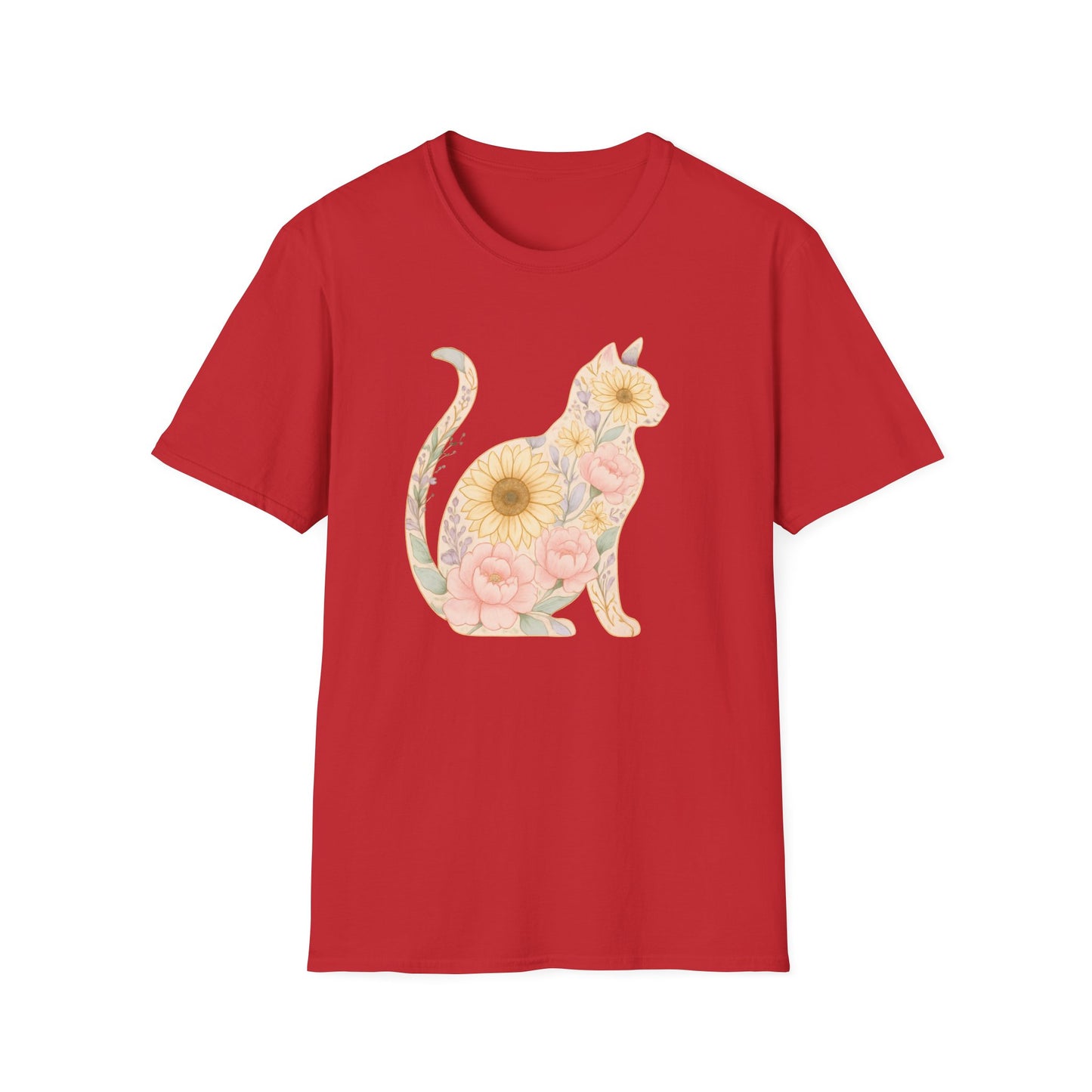 Floral silhouette cat T-shirt