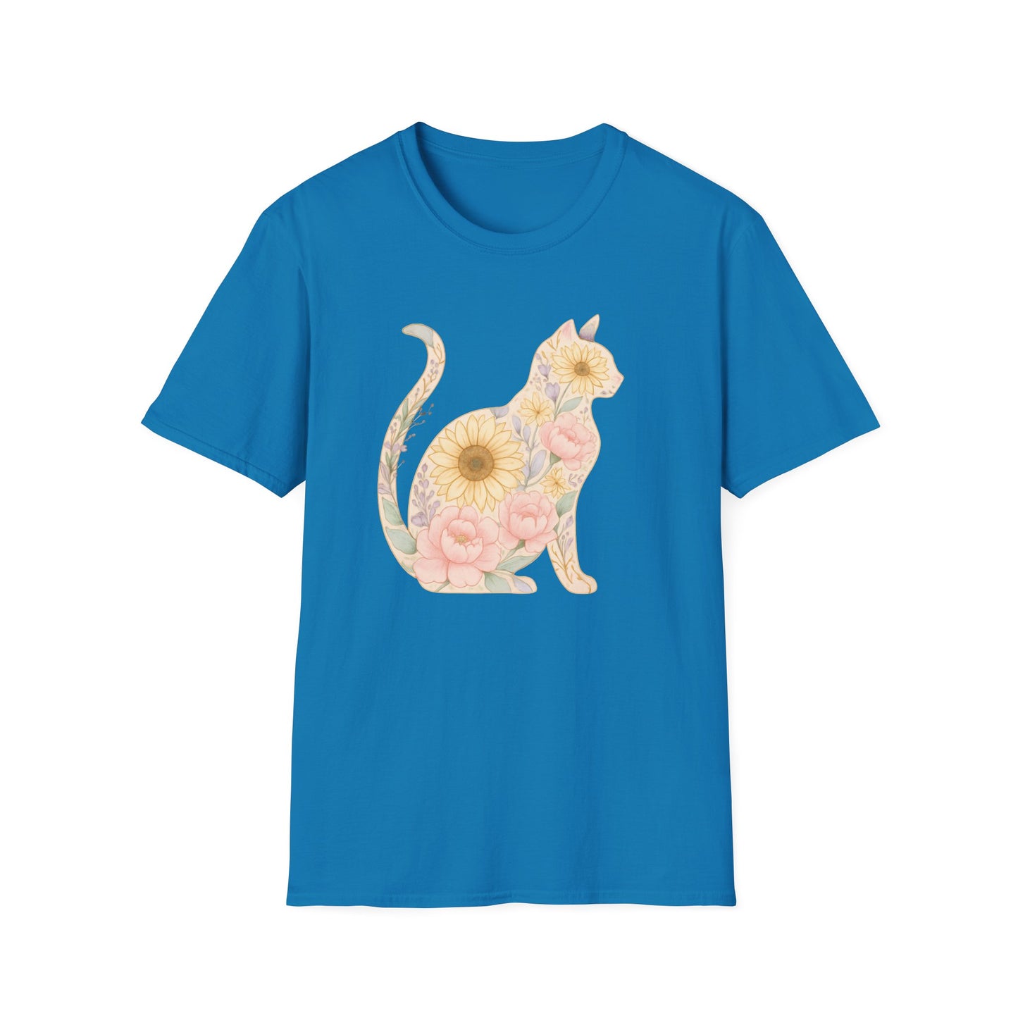 Floral silhouette cat T-shirt