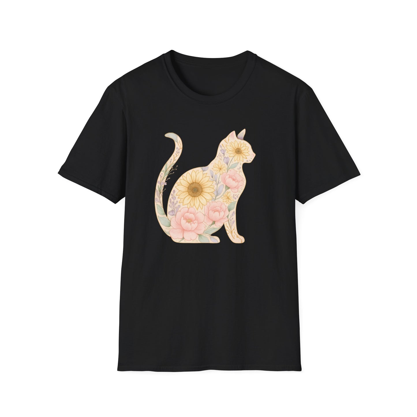Floral silhouette cat T-shirt