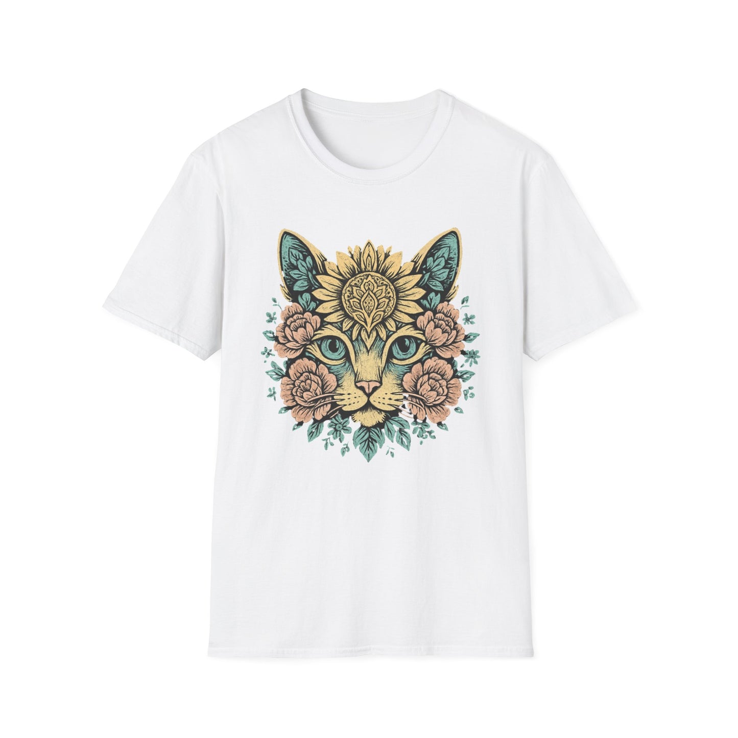 Floral cat face cat T-shirt