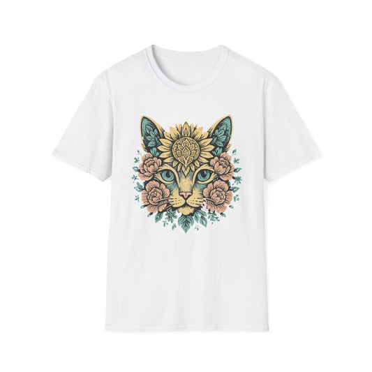Floral cat face cat T-shirt