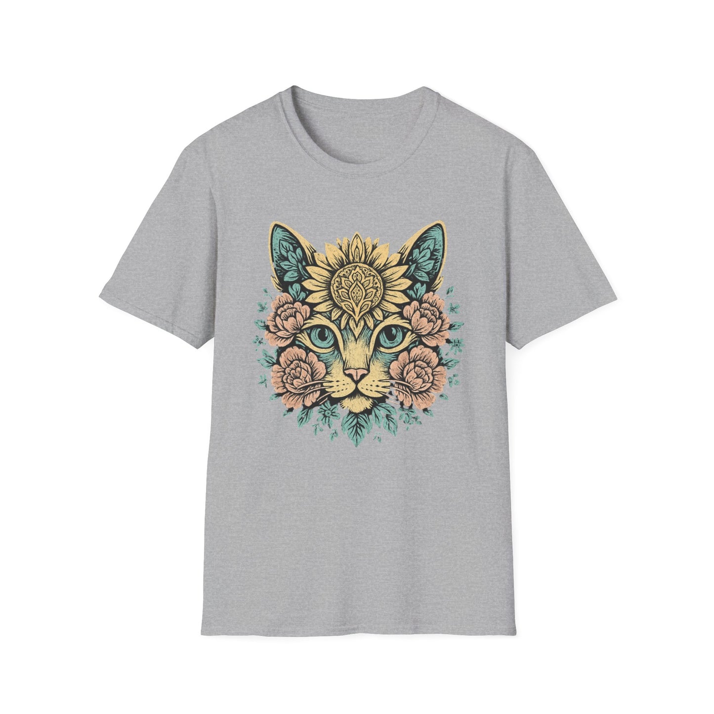 Floral cat face cat T-shirt