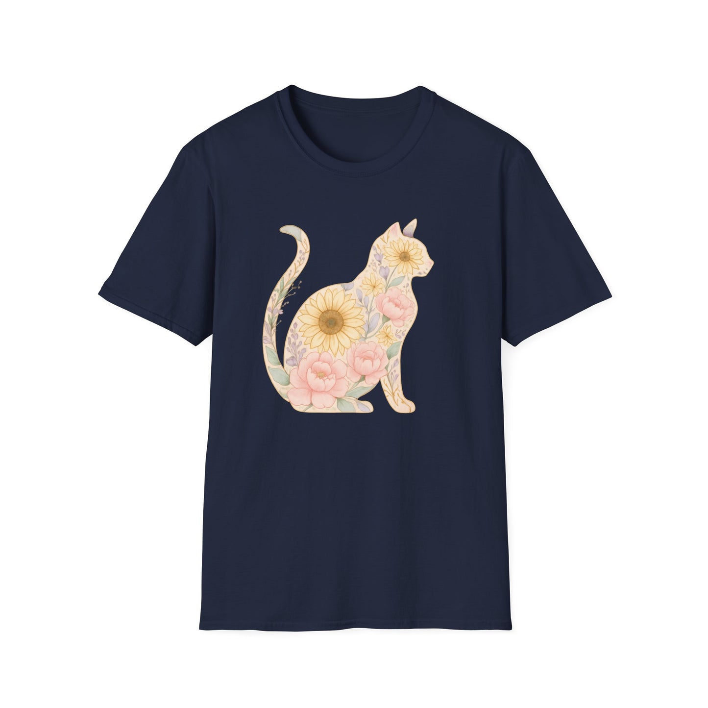 Floral silhouette cat T-shirt