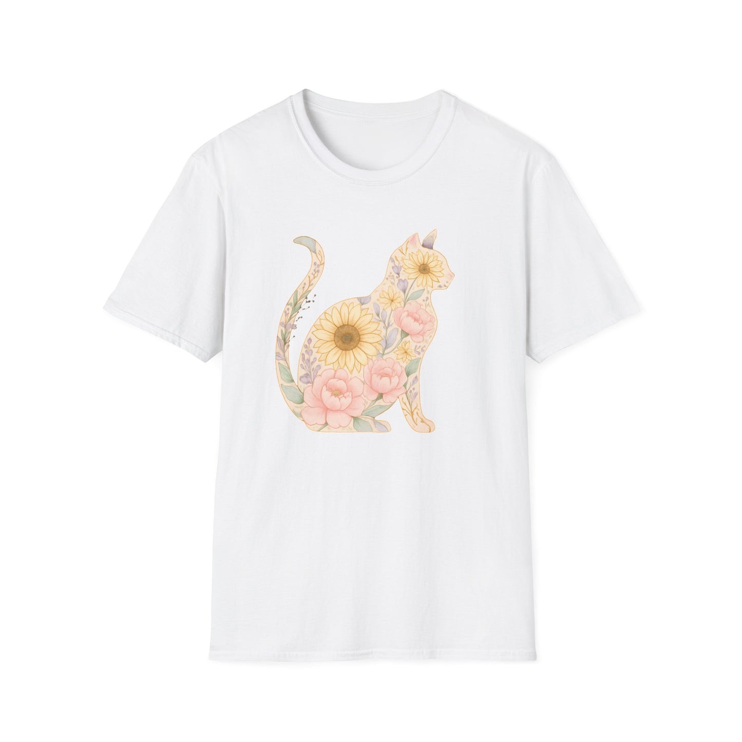 Floral silhouette cat T-shirt