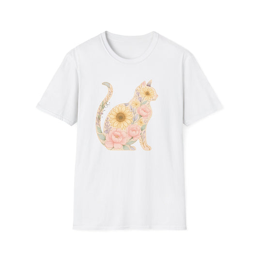 Floral silhouette cat T-shirt