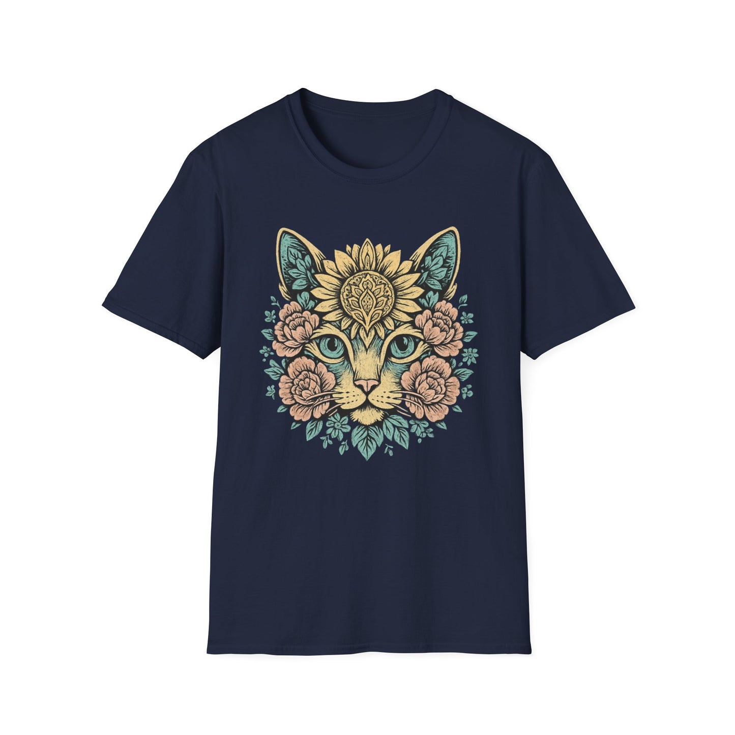 Floral cat face cat T-shirt