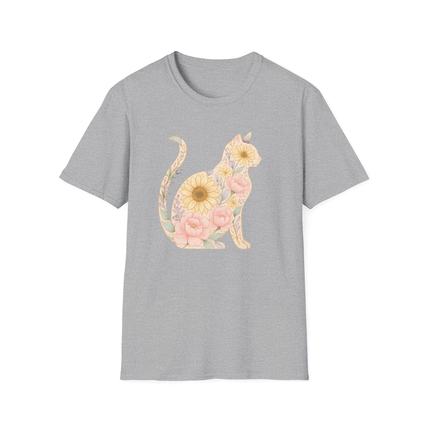 Floral silhouette cat T-shirt