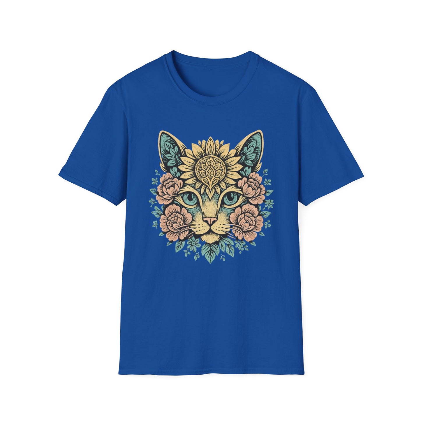 Floral cat face cat T-shirt