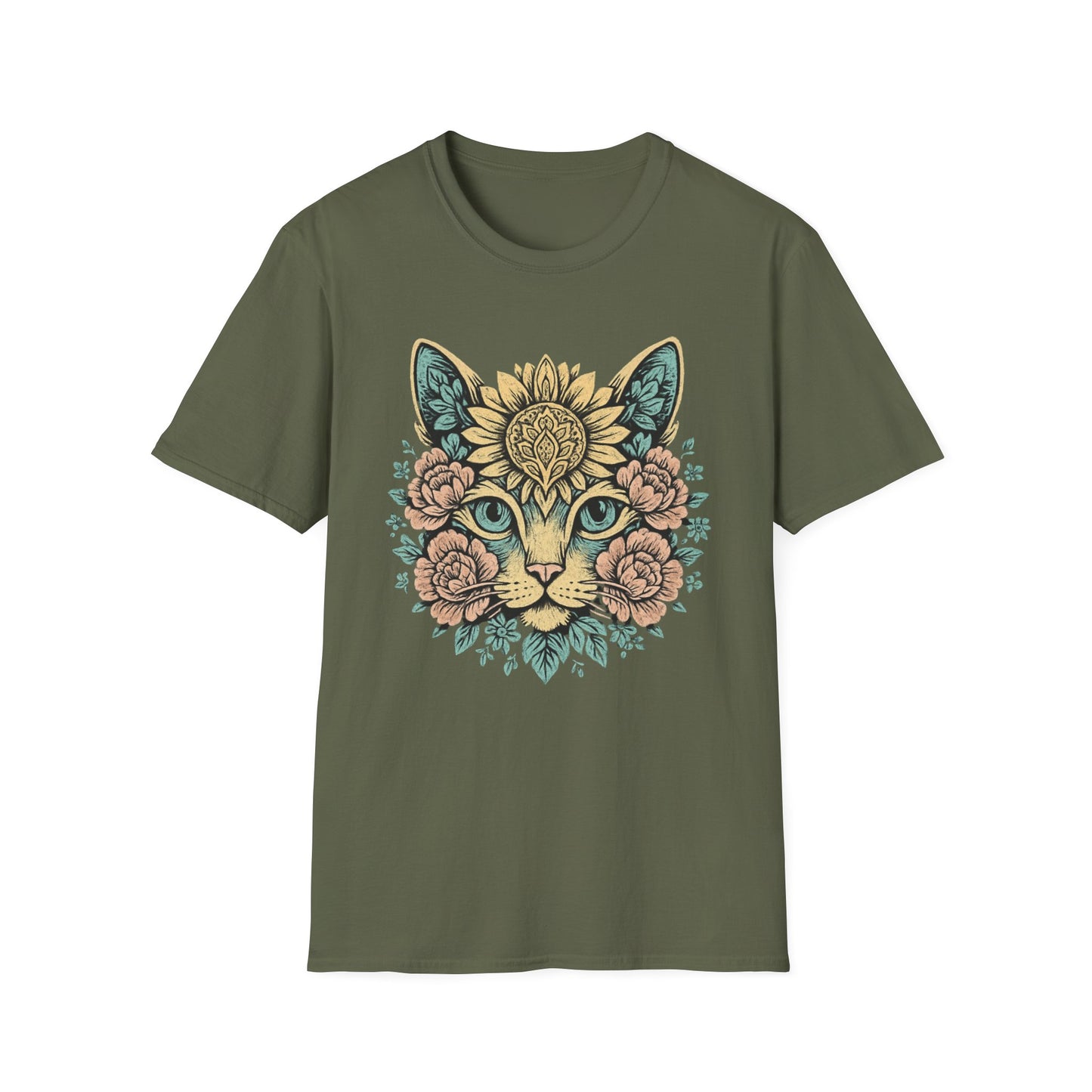 Floral cat face cat T-shirt