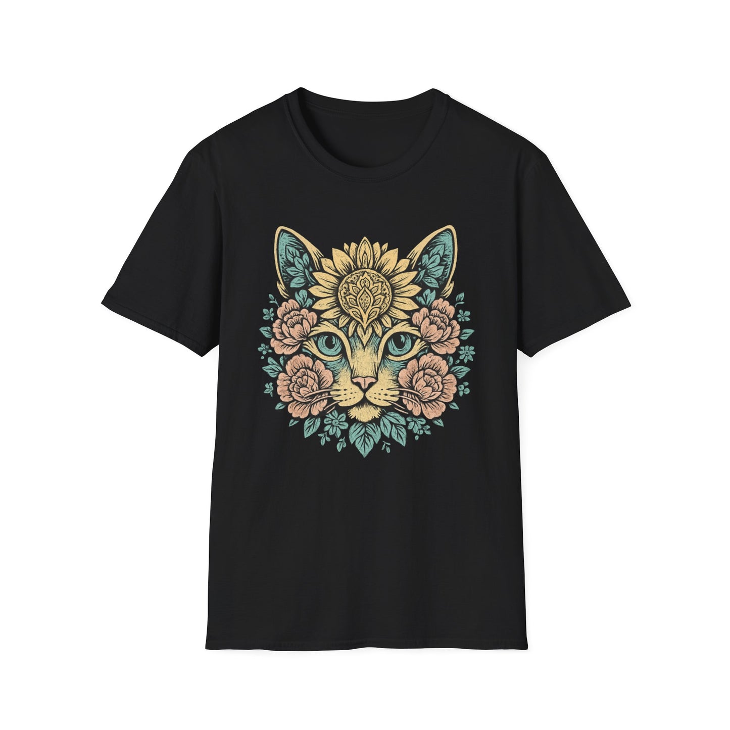 Floral cat face cat T-shirt