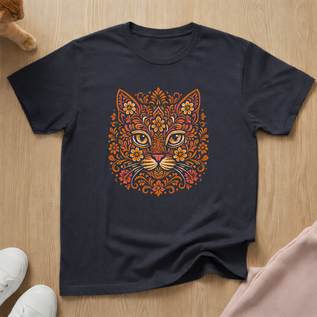 Floral cat face 2 cat T-shirt