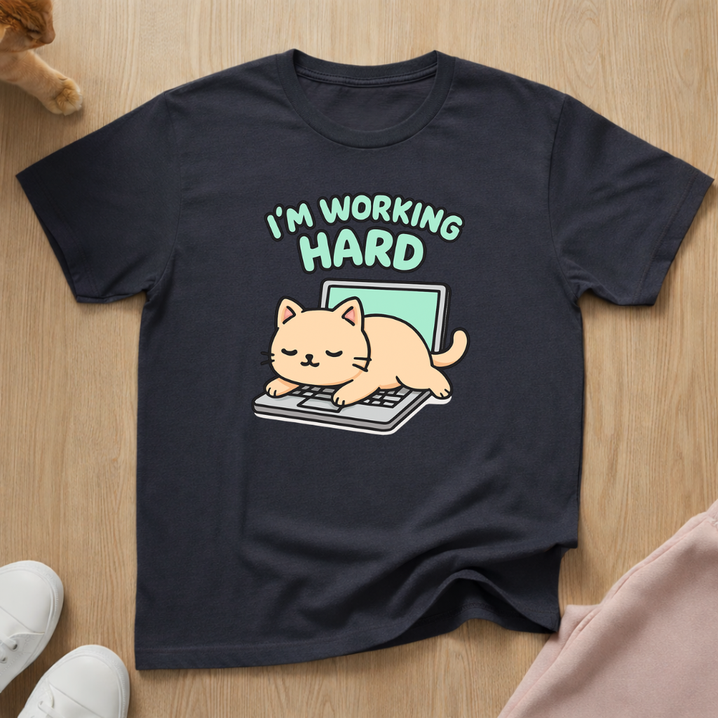 Working hard cat T-shirt