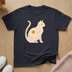 Floral silhouette cat T-shirt