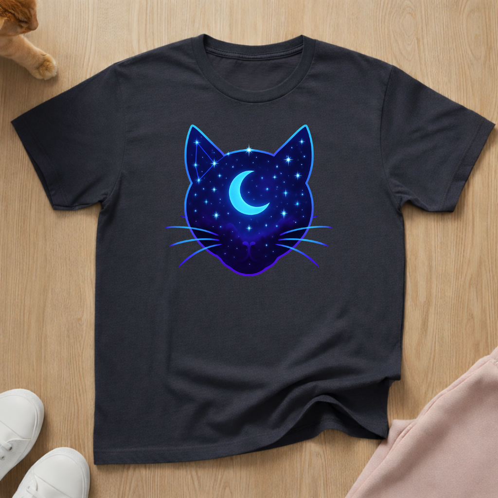 Stars and Moon silhouette cat T-shirt
