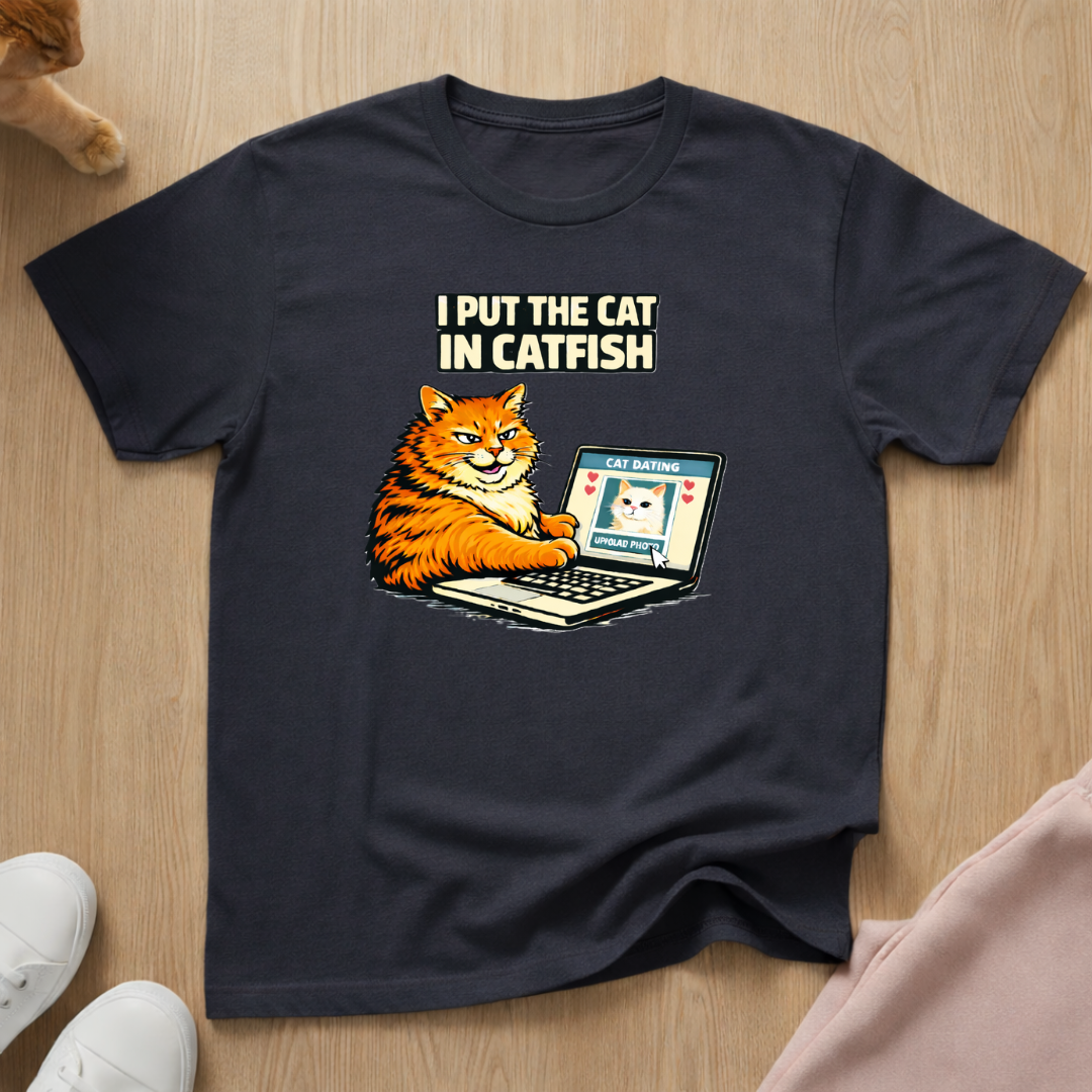 Cat in catfish T-shirt