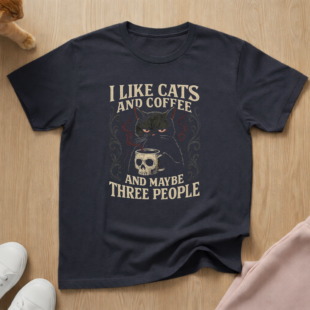 I like Cats, Coffee, 3 People cat T-shirt