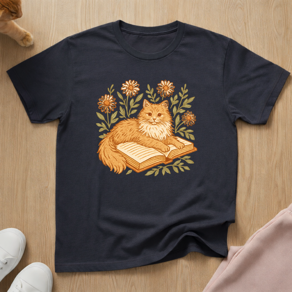 Orange Tabby Book cat T-shirt