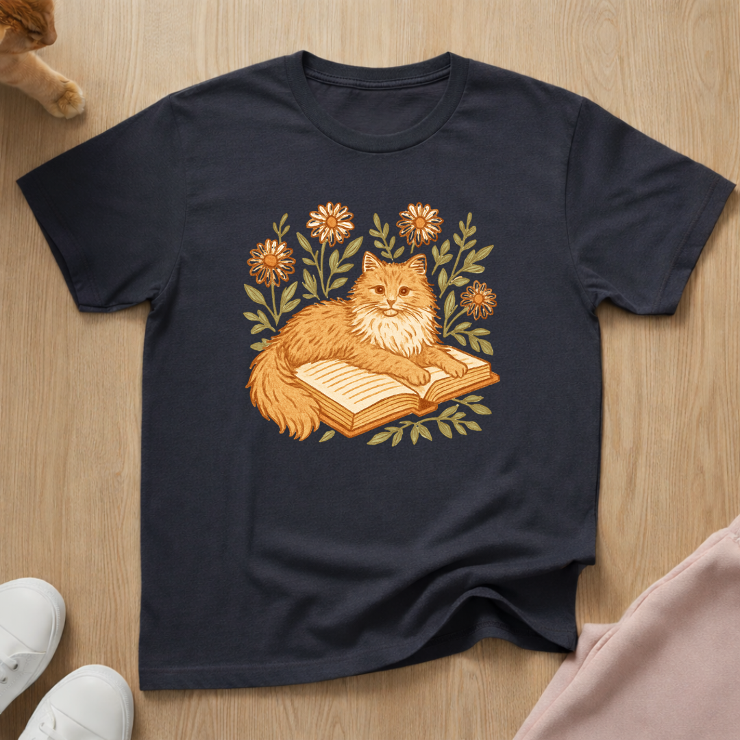 Orange Tabby Book cat T-shirt