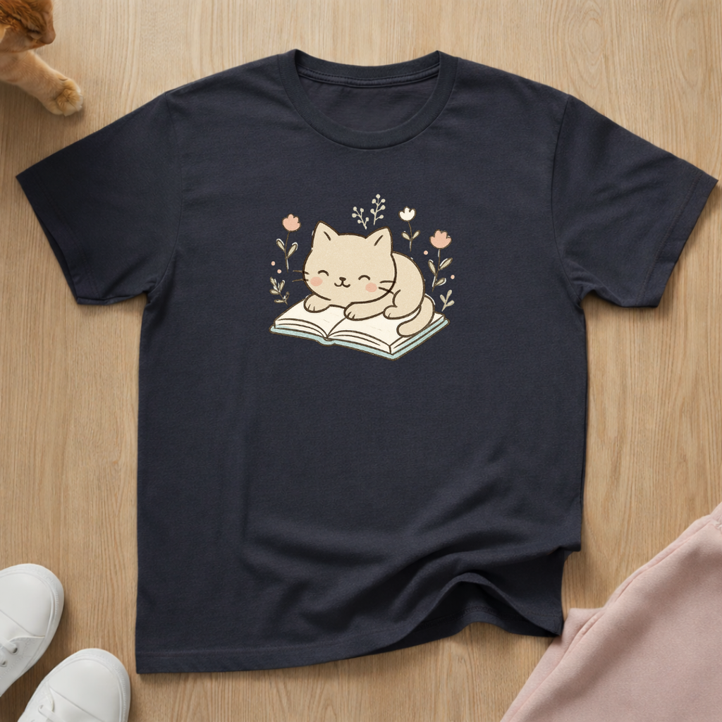 Cute cat on Book cat T-shirt
