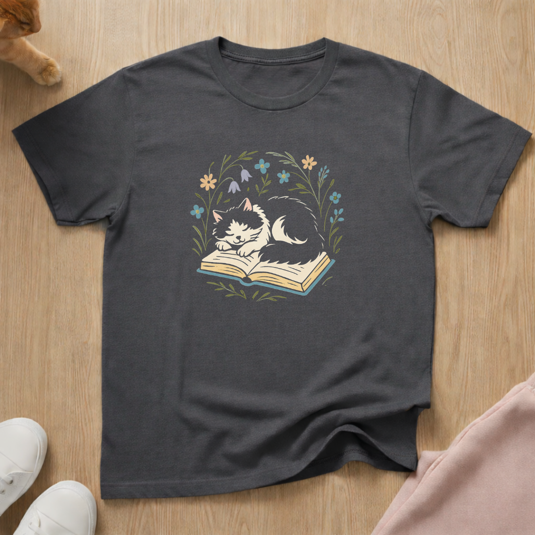 Cat on Book 2 cat T-shirt