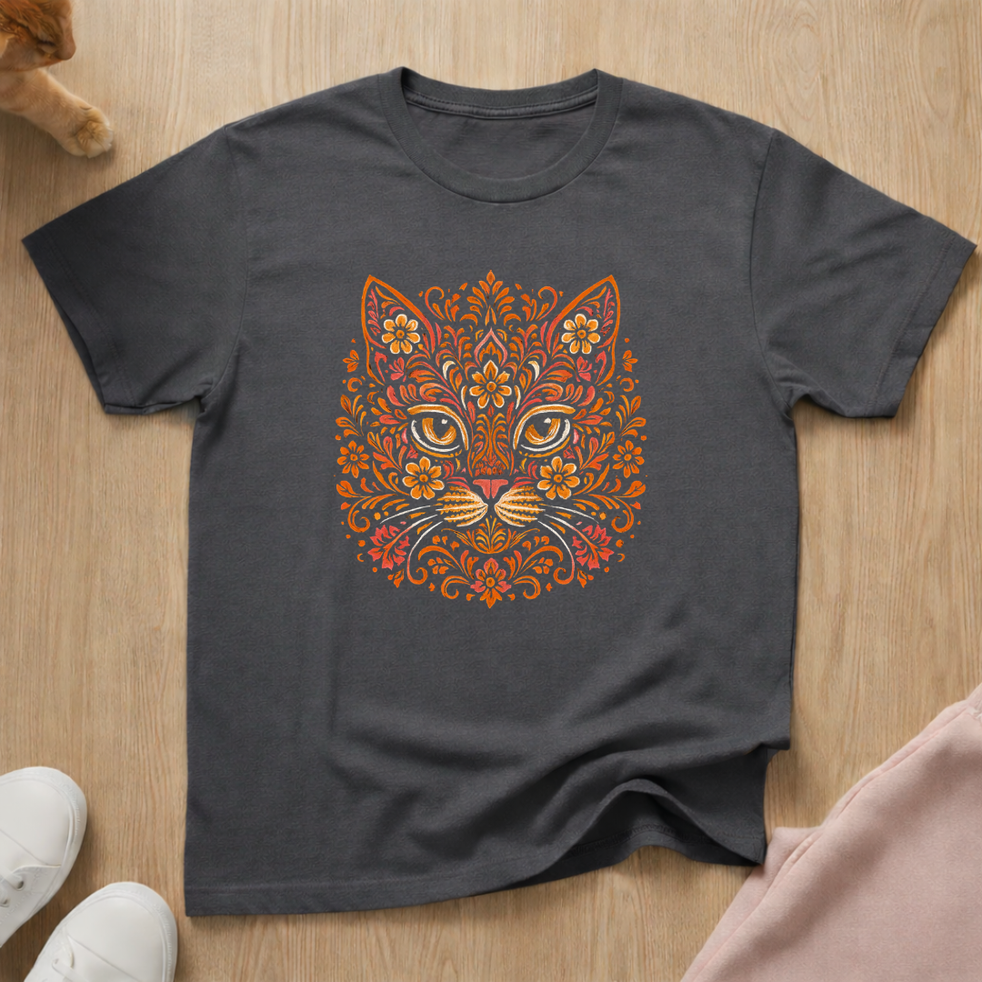 Floral cat face 2 cat T-shirt