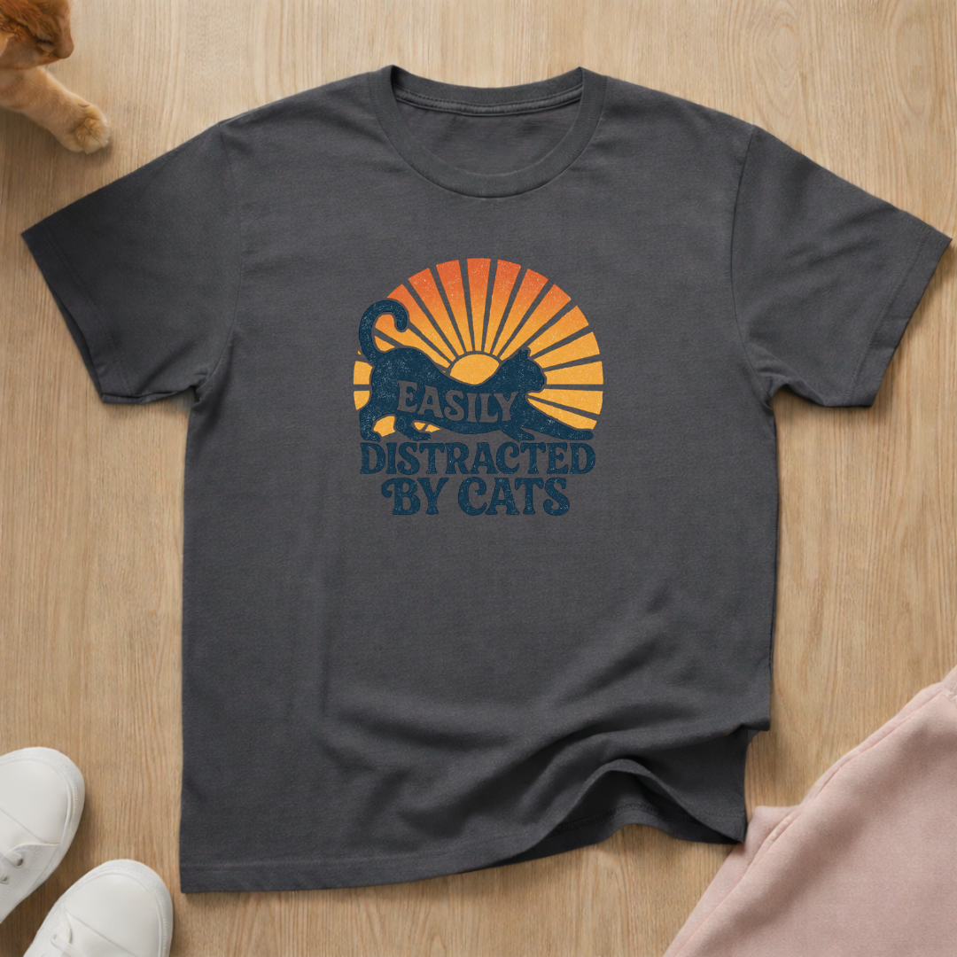 Easily distracted cat T-shirt