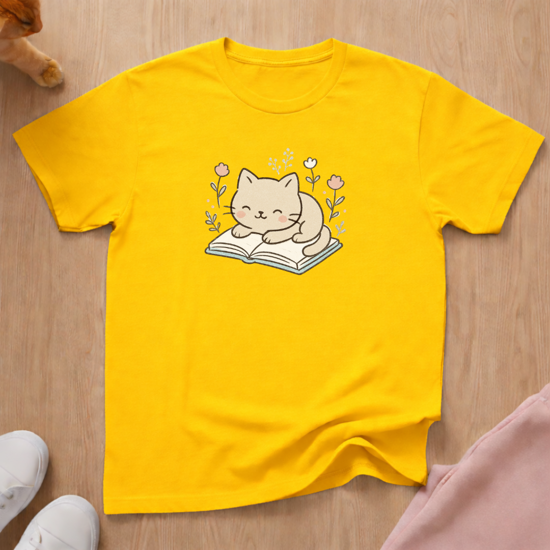 Cute cat on Book cat T-shirt