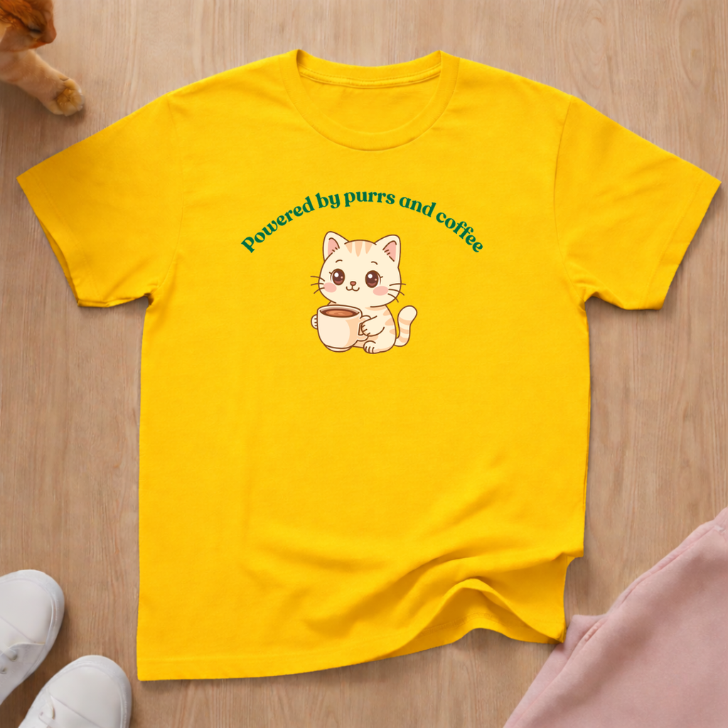Powered by purrs and coffee 3 cat T-shirt
