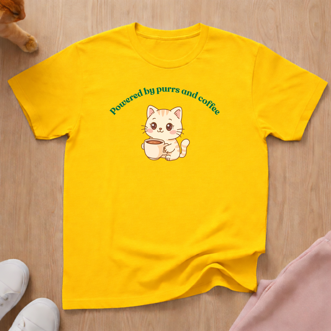 Powered by purrs and coffee 3 cat T-shirt