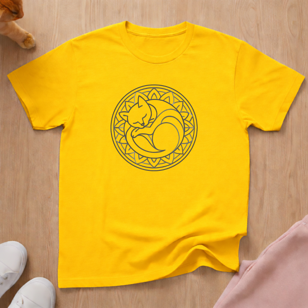Curled cat line art cat T-shirt