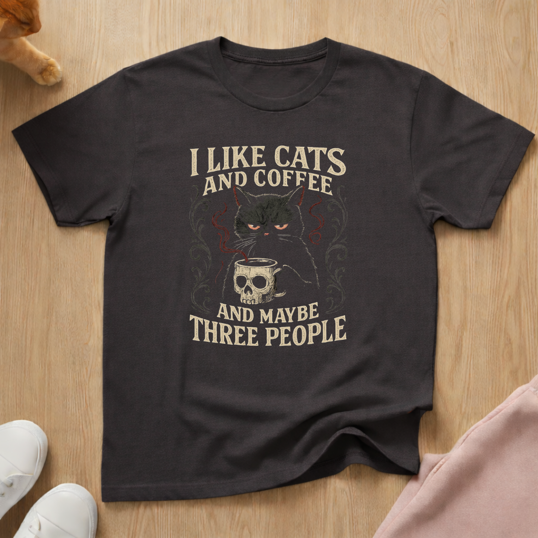 I like Cats, Coffee, 3 People cat T-shirt