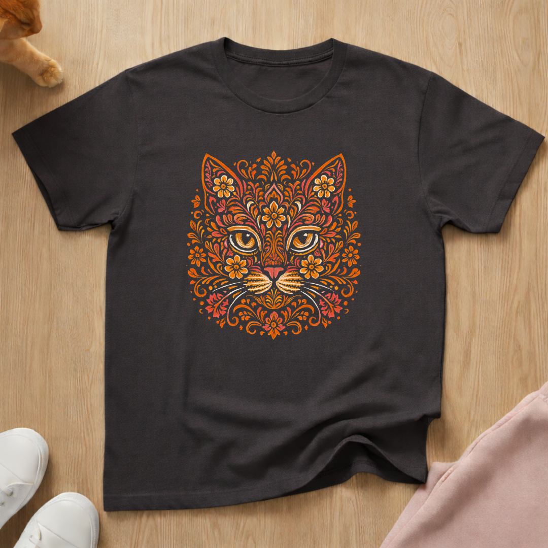 Floral cat face 2 cat T-shirt