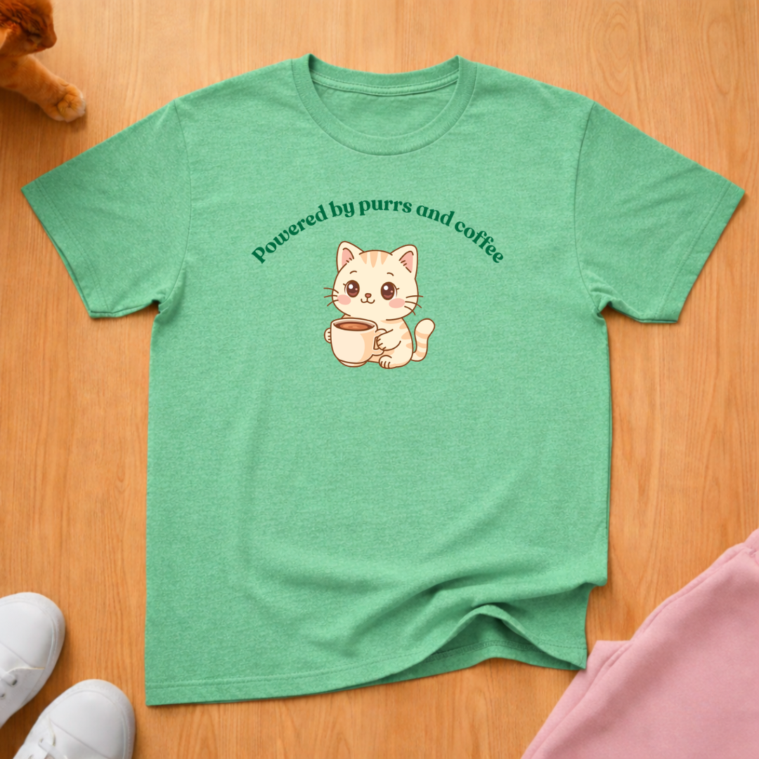 Powered by purrs and coffee 3 cat T-shirt
