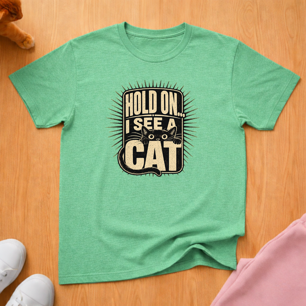 Hold on I see a cat (dark) T-shirt