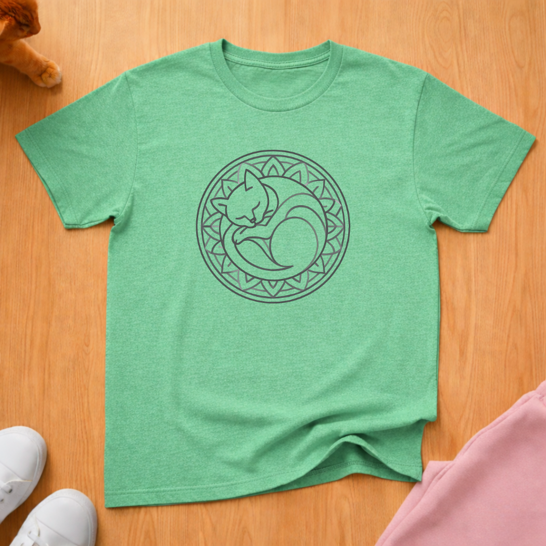 Curled cat line art cat T-shirt