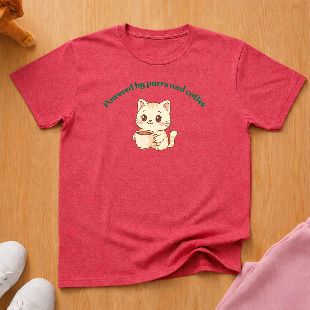Powered by purrs and coffee 3 cat T-shirt