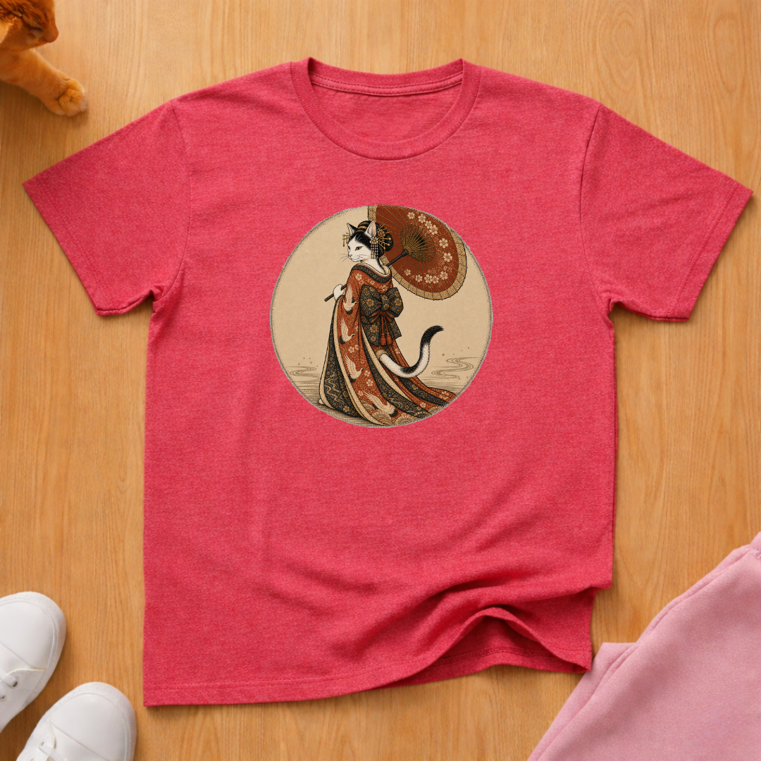 Geisha cat parasol T-shirt