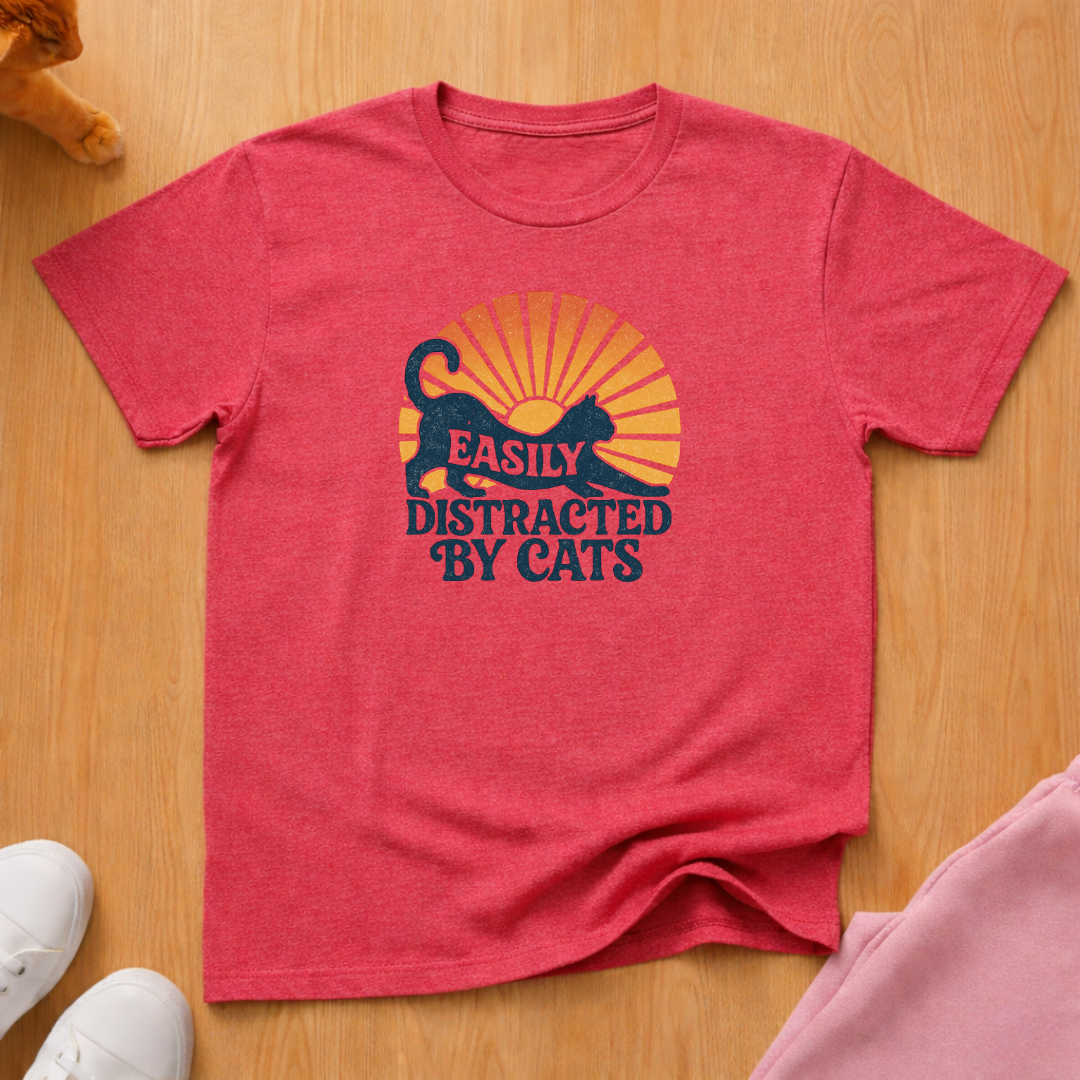 Easily distracted cat T-shirt