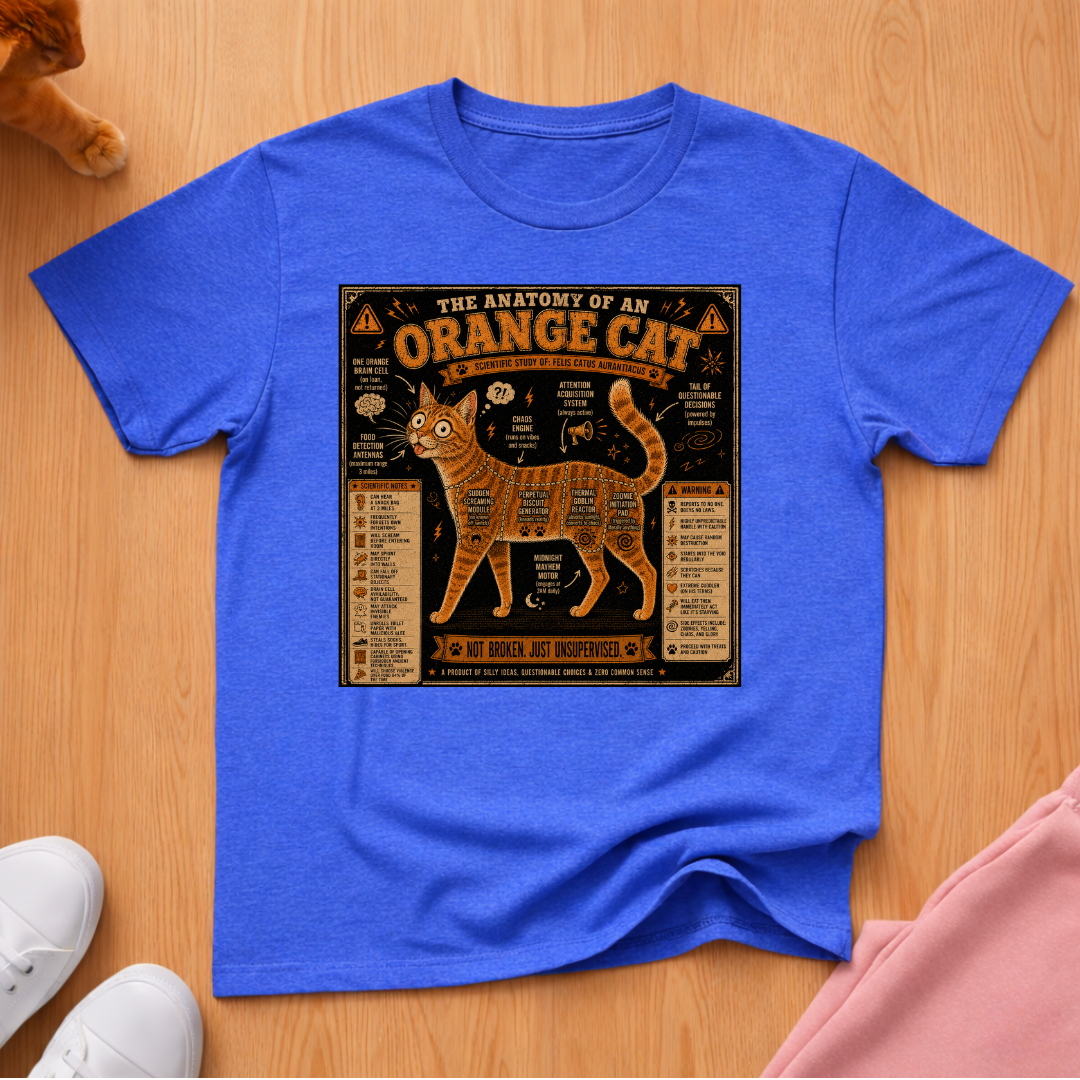 Anatomy of an orange cat T-shirt