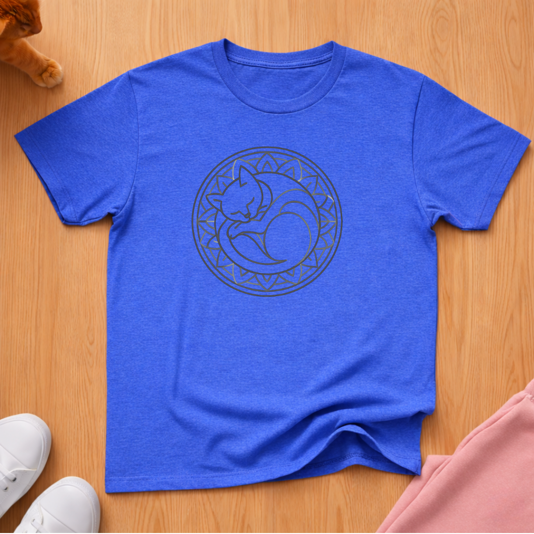 Curled cat line art cat T-shirt