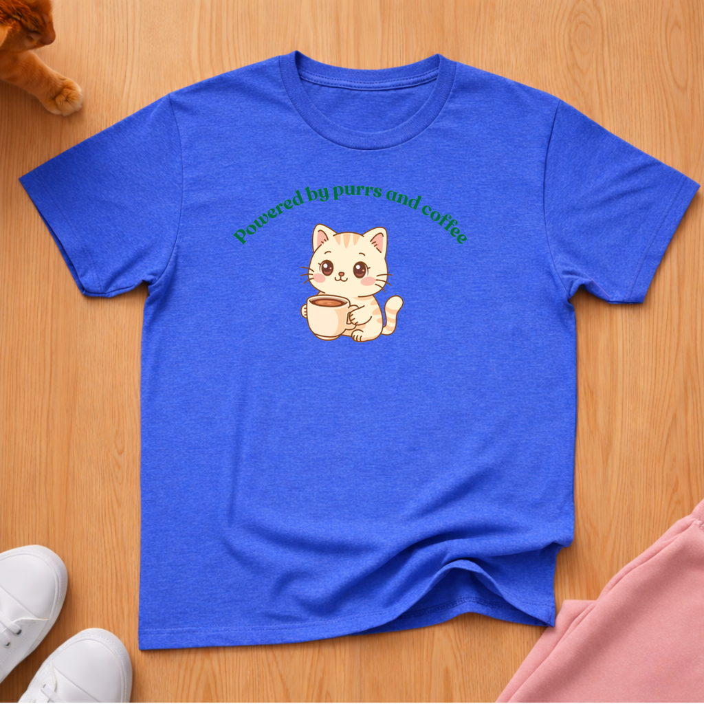 Powered by purrs and coffee 3 cat T-shirt