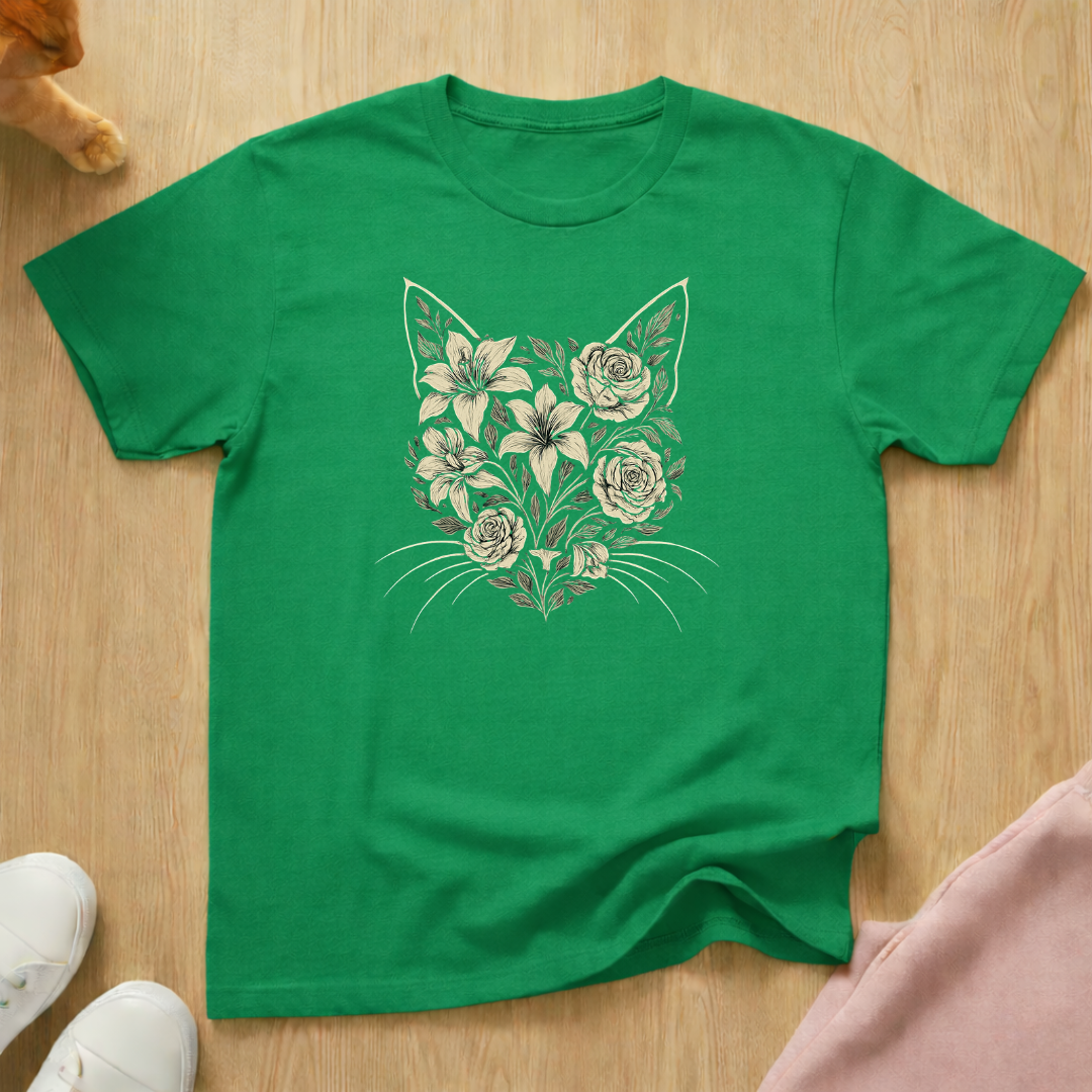 Floral cat silhouette 2 cat T-shirt