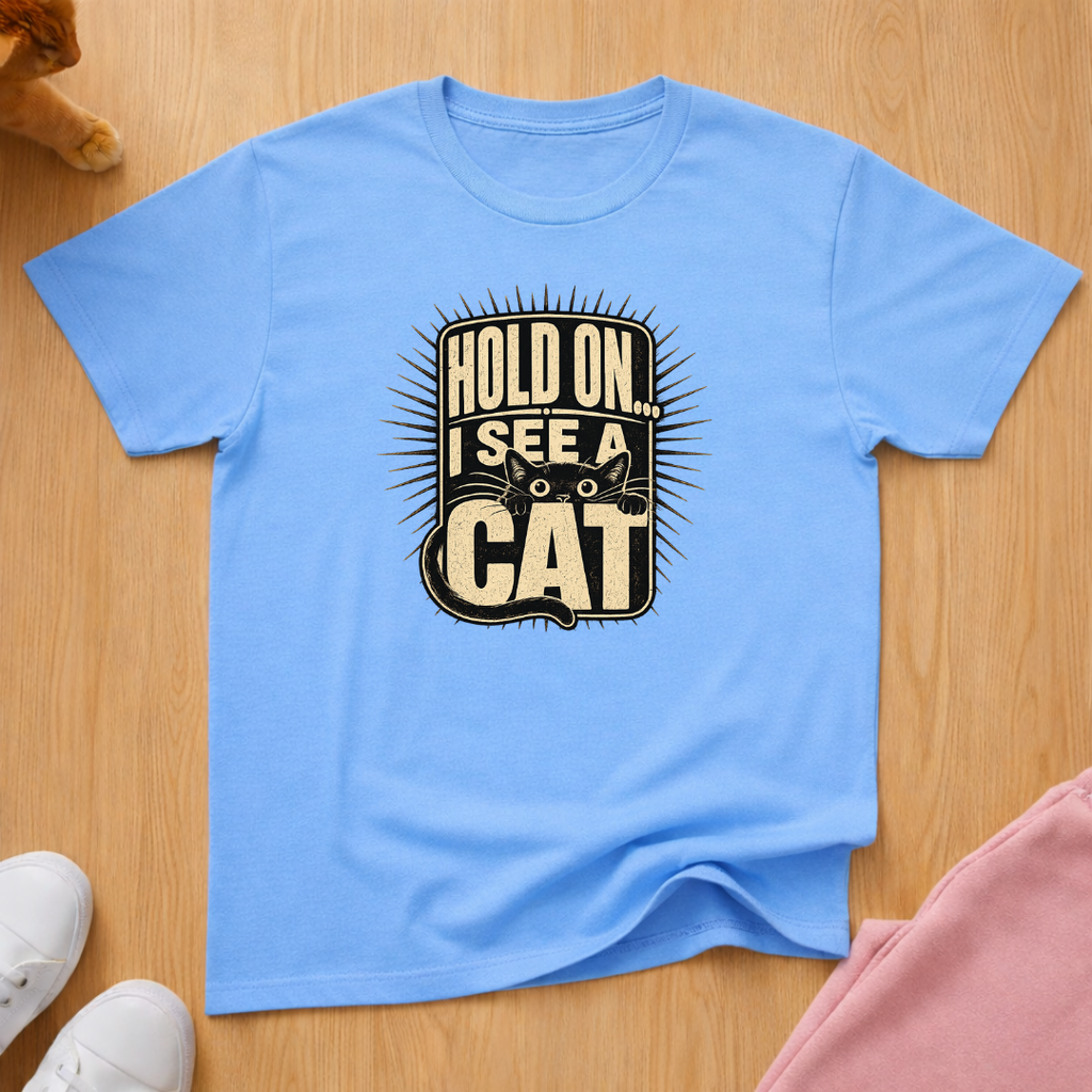 Hold on I see a cat (dark) T-shirt