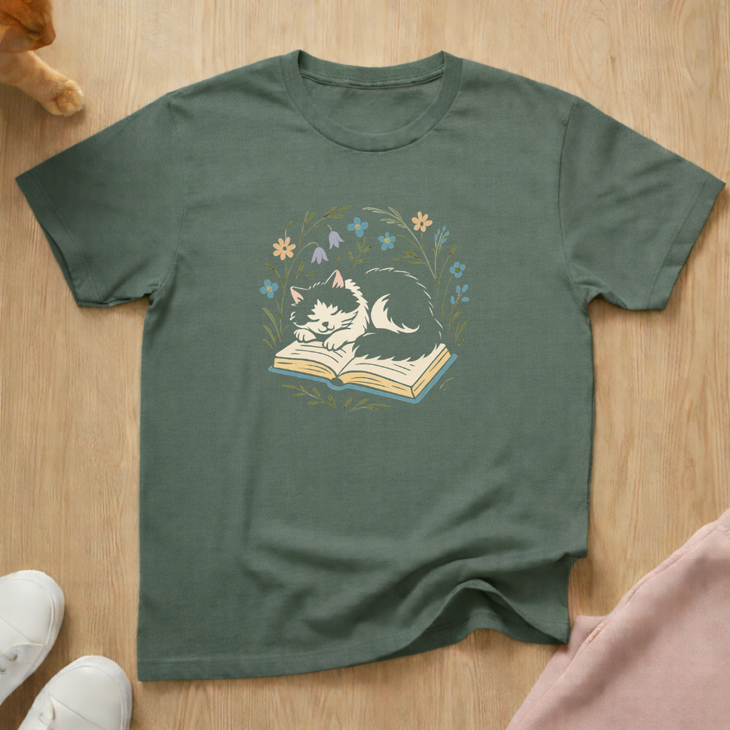 Cat on Book 2 cat T-shirt