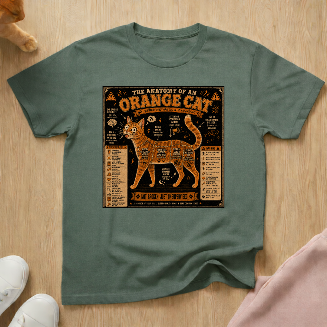 Anatomy of an orange cat T-shirt